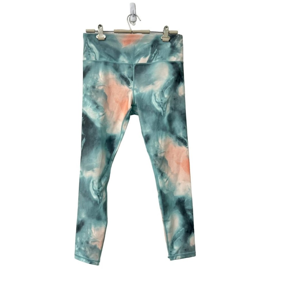 Athleta Marble Print Ankle Leggings in Teal and Coral